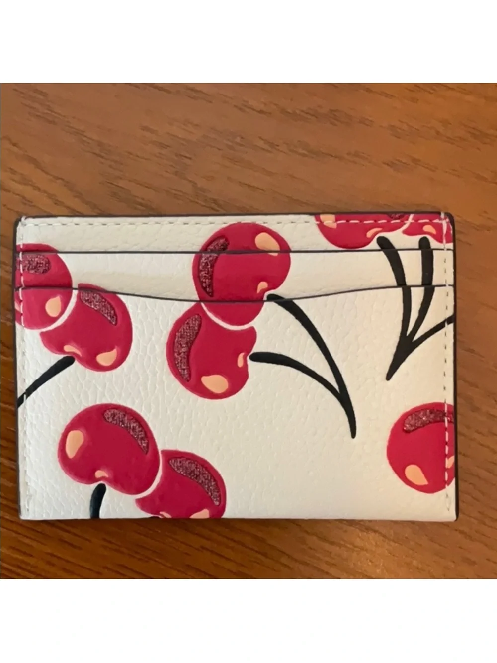 Coach sparkling cherries slim card case holder with signature  brass  C logo - Picture 2 of 5